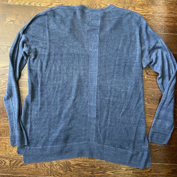 Vince V-neck Sheer Sweater-Blue-Silk/Cashmere Blend-Size Medium - Picture 3 of 7